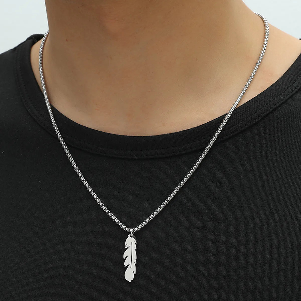 Pendant Chain Necklaces-Fashion Simple Feather Necklace Personalized Stainless Steel Leaf Pendant Cross-Border Jewelry