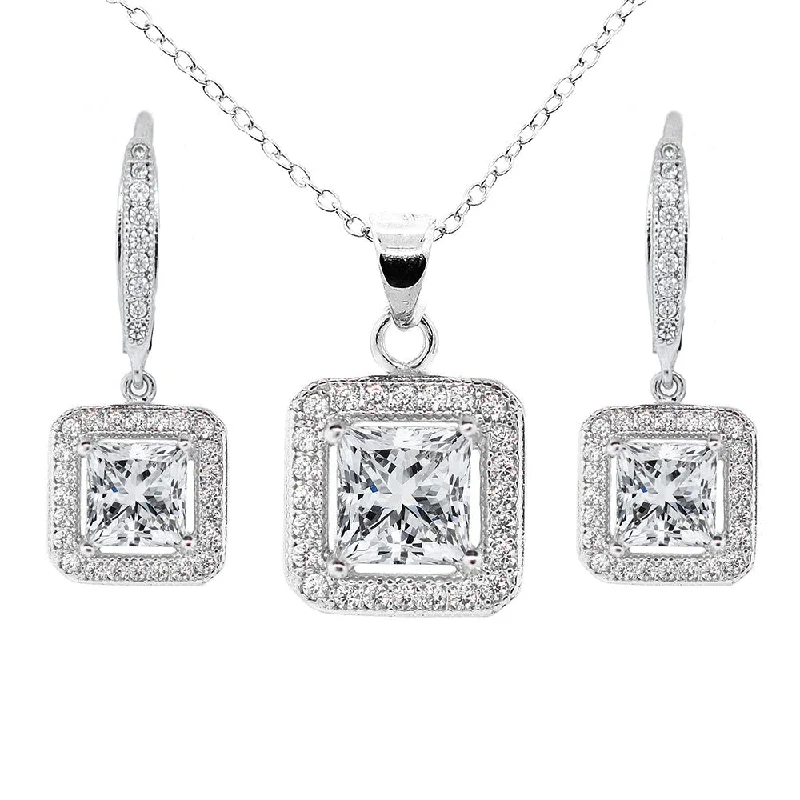 Gemstone Stud Earrings-Ivy 18k White Gold Plated Pendant Necklace and Earrings Jewelry Set with Simulated Diamond Crystals