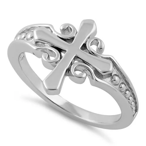 High-End Gemstone Rings-Sterling Silver Cross Ring