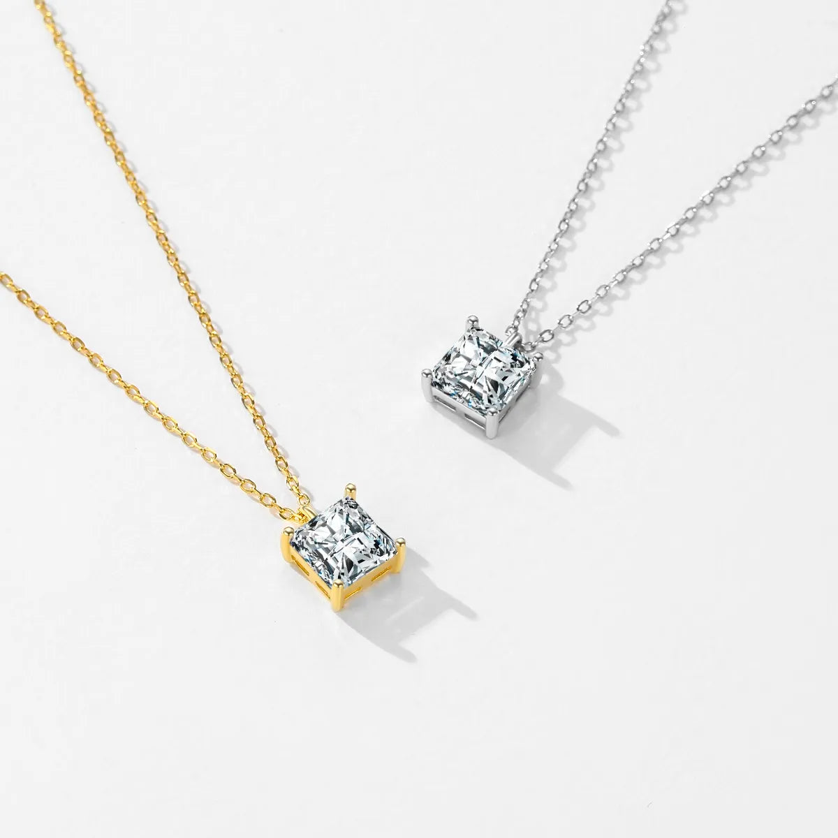 Jewelry Necklaces-Ig Style Elegant Simple Style Square Sterling Silver Plating Inlay Zircon 14k Gold Plated Rhodium Plated Solitaire Necklace