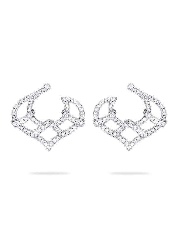 High Fashion Earrings-Woodland Pavé Diamond Platinum Earrings