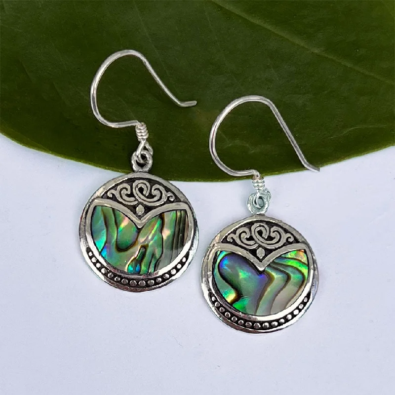 Unique Silver Drop Earrings-Abalone Filigree Earrings - Sterling Silver, Indonesia