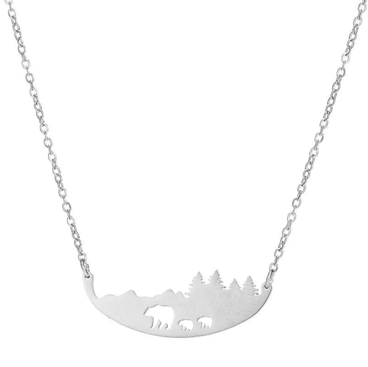 Mother Bear Necklace Steel Color