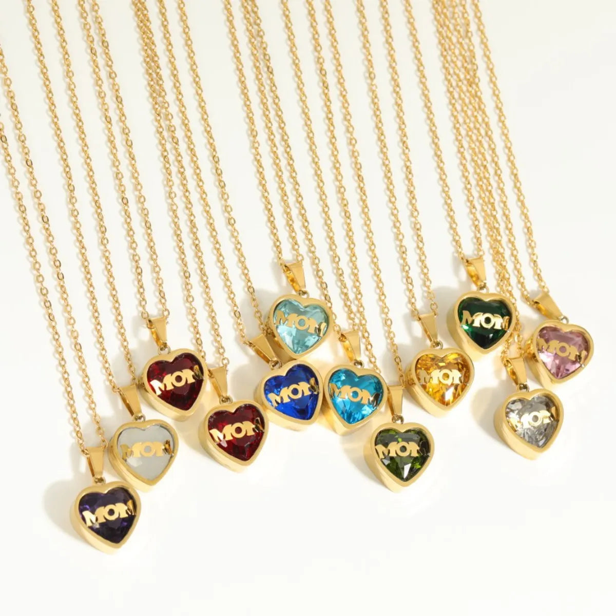 Gold-Plated Necklaces-1 Piece Mama Simple Style Heart Shape Titanium Steel Inlay Birthstone Zircon Pendant Necklace