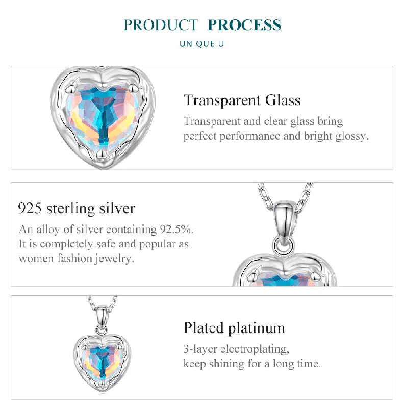 Shiny Necklaces-Casual Love Heart Shape Sterling Silver Plating Inlay Glass Stone Zircon White Gold Plated Necklace