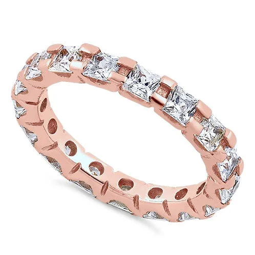 Men’s Engagement Rings with Gemstones-Rose Gold Plated Sterling Silver Eternity Ring