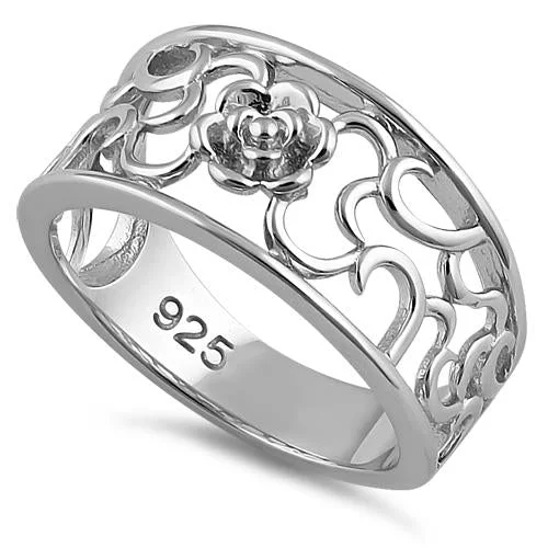 Designer Engagement Bands-Sterling Silver Center Flower Ring