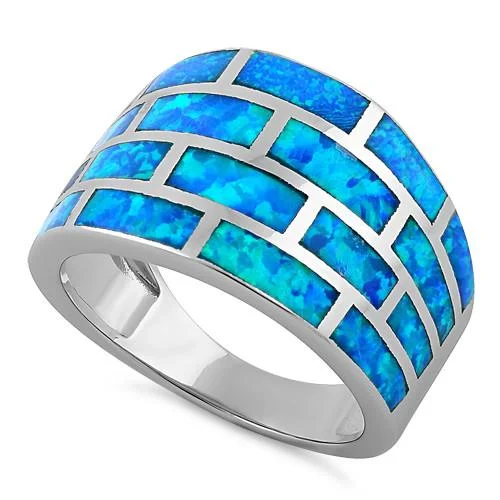 Gemstone Promise Wedding Rings-Sterling Silver Bricks Lab Opal Ring