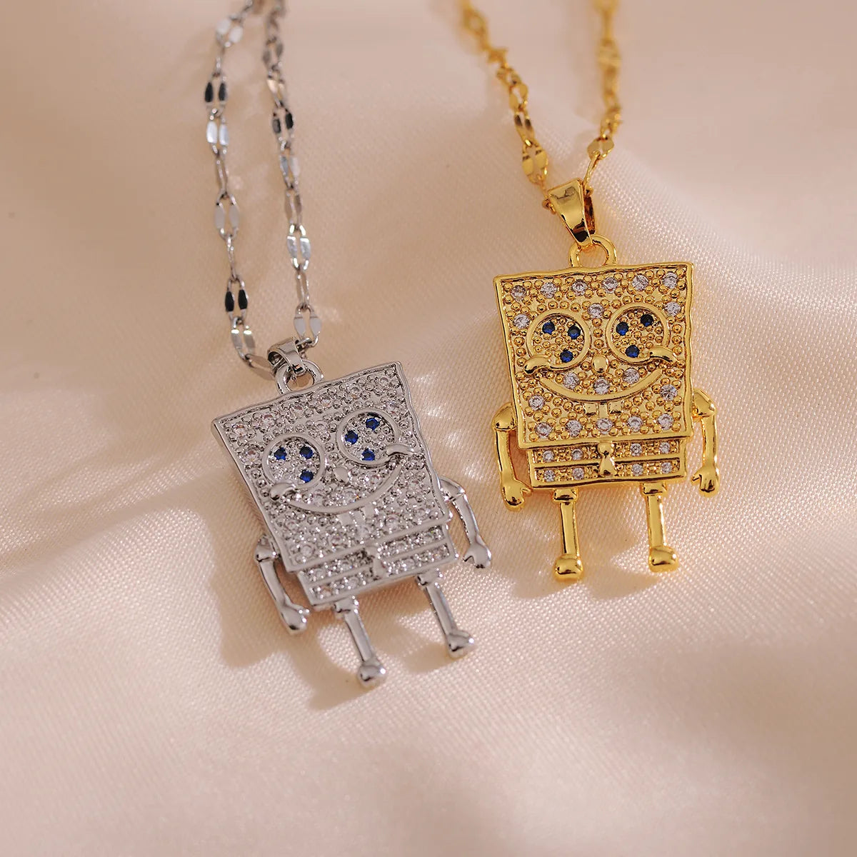 Sun Necklaces-Titanium Steel Copper 18K Gold Plated IG Style Cute Inlay Cartoon Robot Rhinestones Pendant Necklace