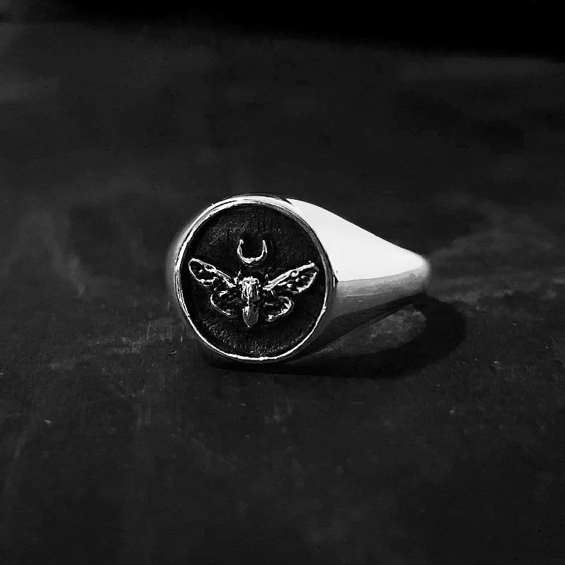 Black Diamond Wedding Rings-Cicada Black Signet Ring