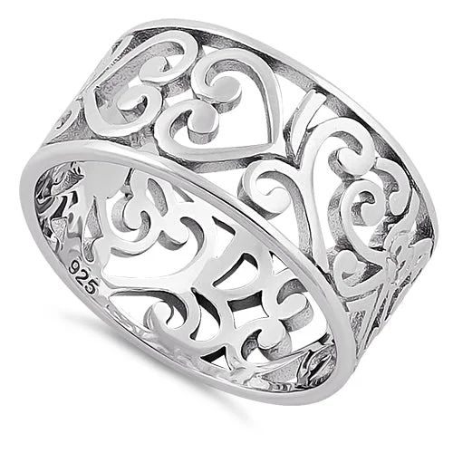 Wedding Ring with Customizable Stones-Sterling Silver Floral Band Ring