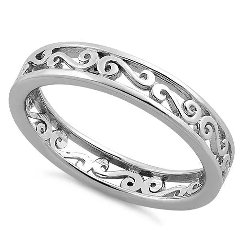 Engagement Rings with Side Stones-Sterling Silver Swirl Eternity Ring