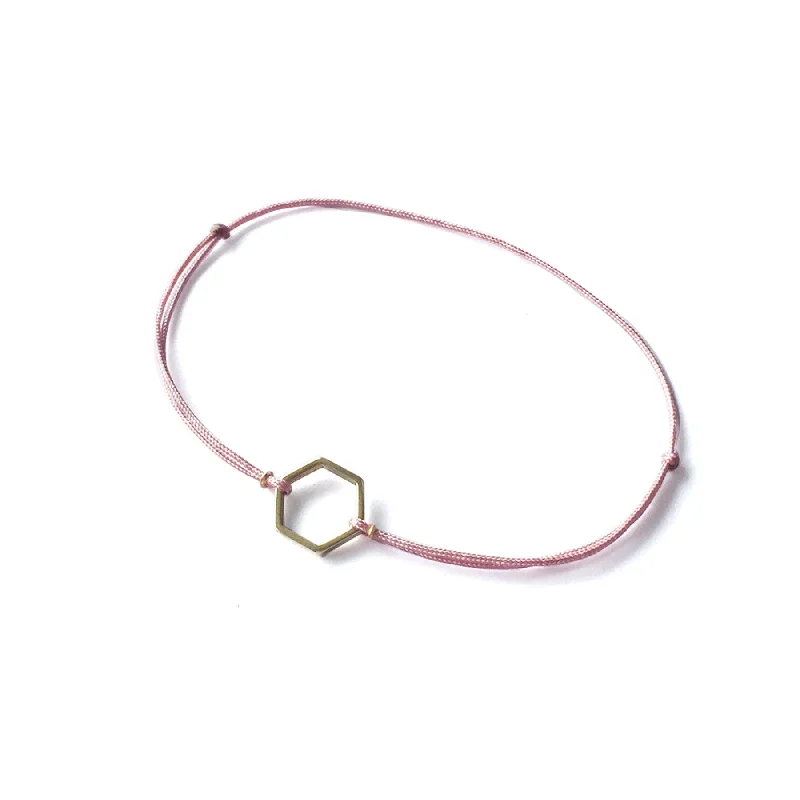 Engraved Bracelets for Couples-Hexagon Brass Bracelet | Pink