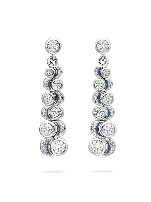 Customizable Drop Earrings-Over the Moon Diamond Platinum Drop Earrings