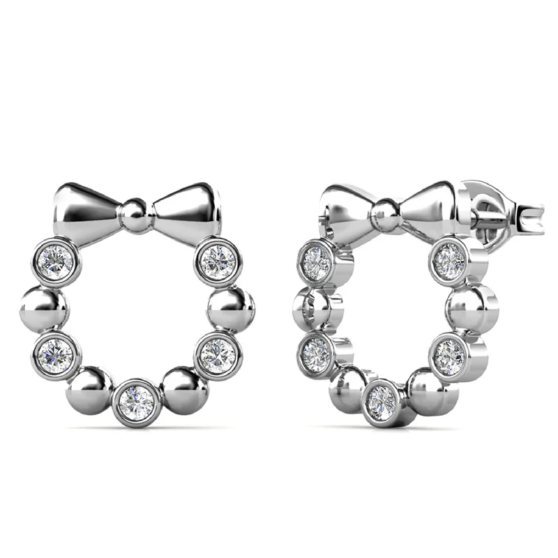 Gemstone Stud Earrings-Edith 18k White Gold Plated Silver Ribbon Stud Earrings with Swarovski Crystals