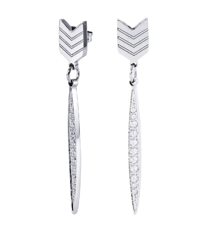 Fashionable Gold Earrings-Addison 18k White Gold Plated Arrow Drop Dangle Earrings with Simulated Diamond Crystals