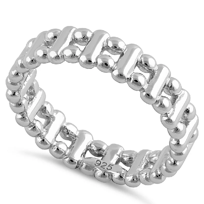 Men’s Engagement Rings-Sterling Silver High Polish Bead & Bar Stackable Ring