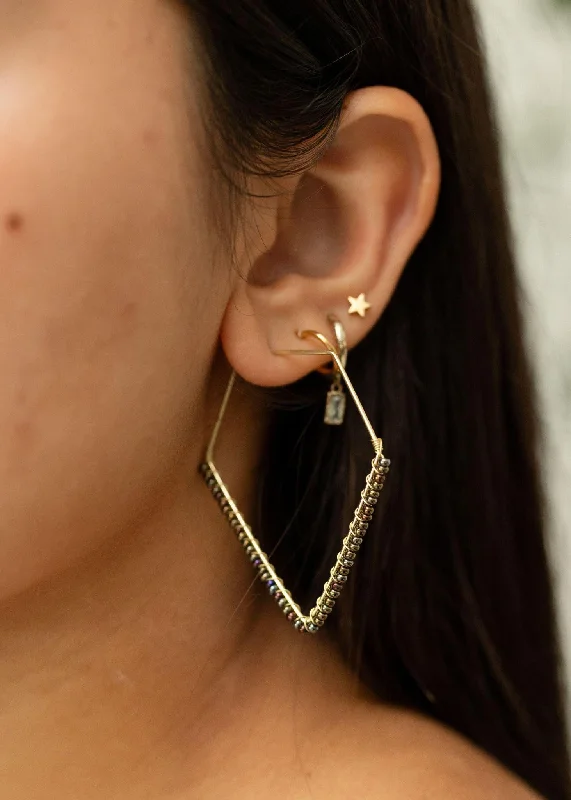 Single Hoop Earrings-Simple Geometric Beaded Glass Earrings