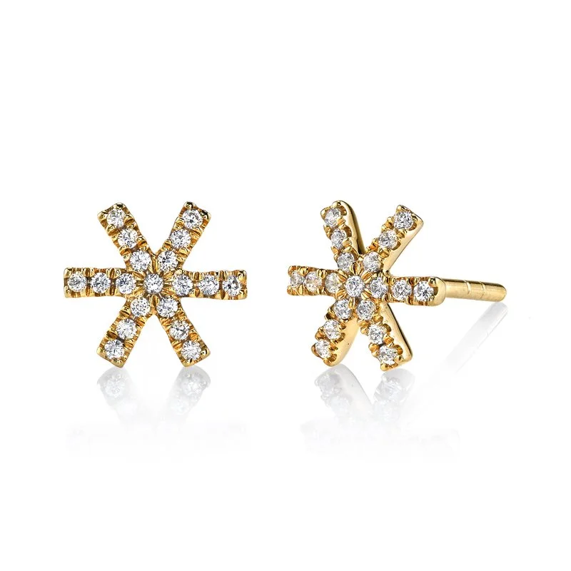 Personalized Silver Earrings-14K Yellow Gold 0.20ct. Diamond Starburst Stud Earrings