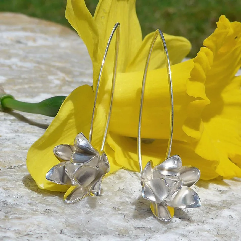 Simple Silver Hoop Earrings-Lotus Blossom Earrings - Sterling Silver, Indonesia