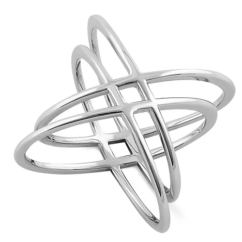 Crystal Wedding Rings-Sterling Silver Overlapping Atom Design Ring