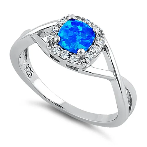 Artistic Wedding Bands-Sterling Silver Square Blue Lab Opal CZ Ring