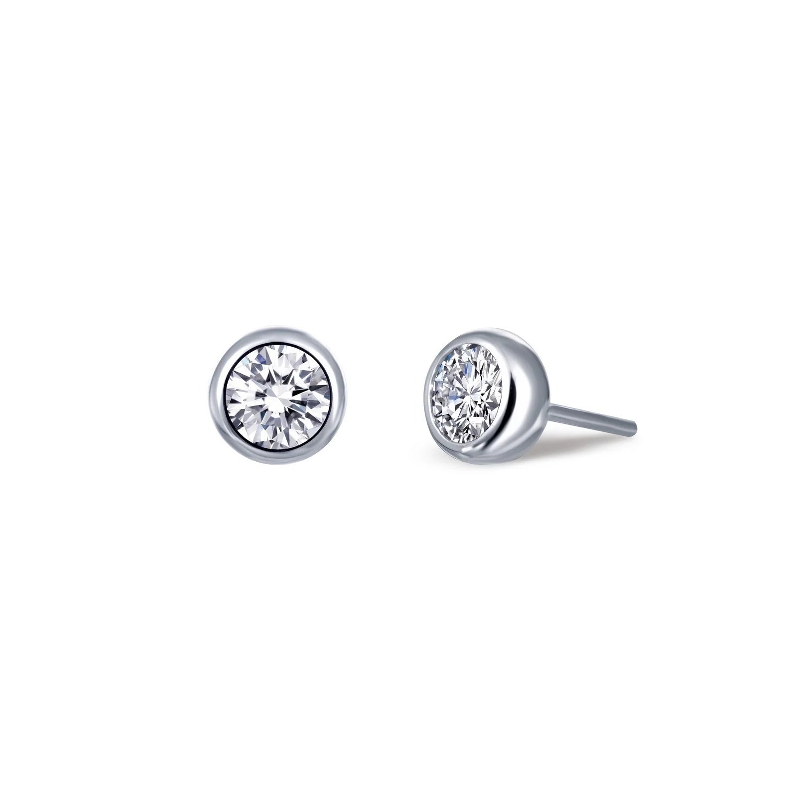 Pearly Silver Earrings-Lafonn Simulated Diamond 0.50ct Bezel Stud Earrings E0212CLP