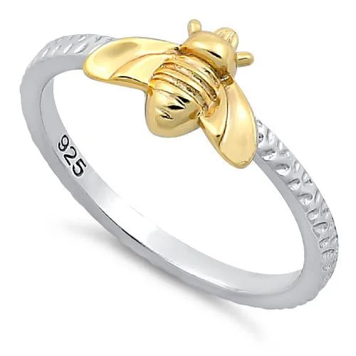 Two-Tone Engagement Bands-Sterling Silver Bee Two Toned Ring