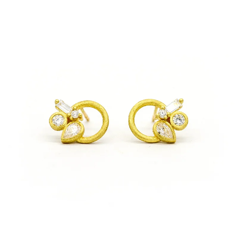 Elegant Gold Drop Earrings-Diamond Lasso Cluster Circle Studs