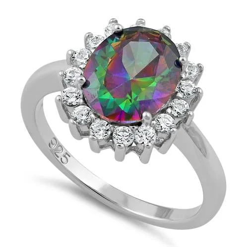 Antique Engagement Rings-Sterling Silver Rainbow Topaz CZ Ring