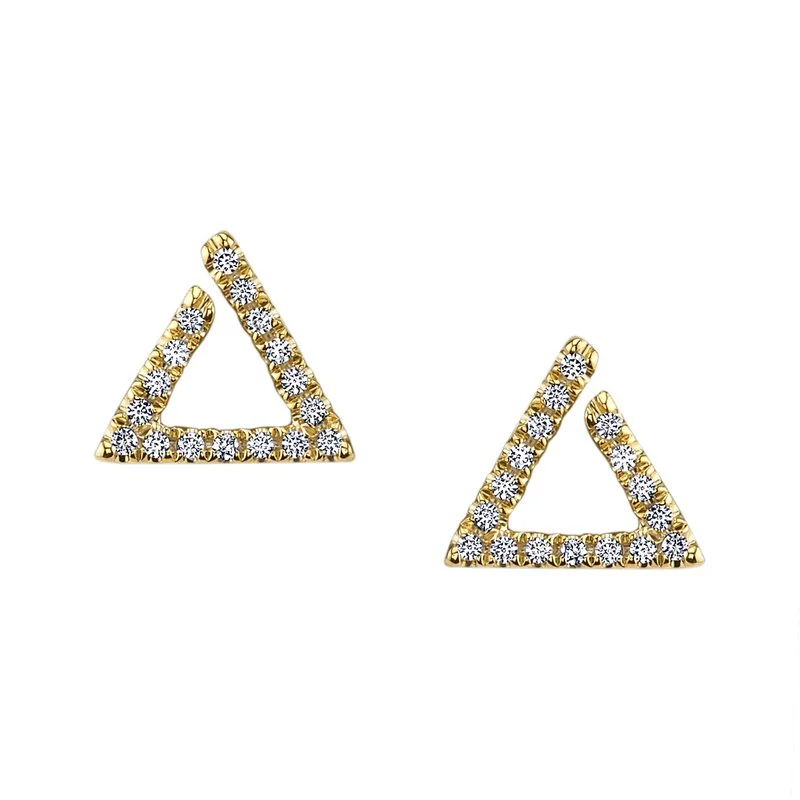 Custom Silver Earrings-14K Yellow Gold 0.14ct. Diamond Geometric Triangle Stud Earrings