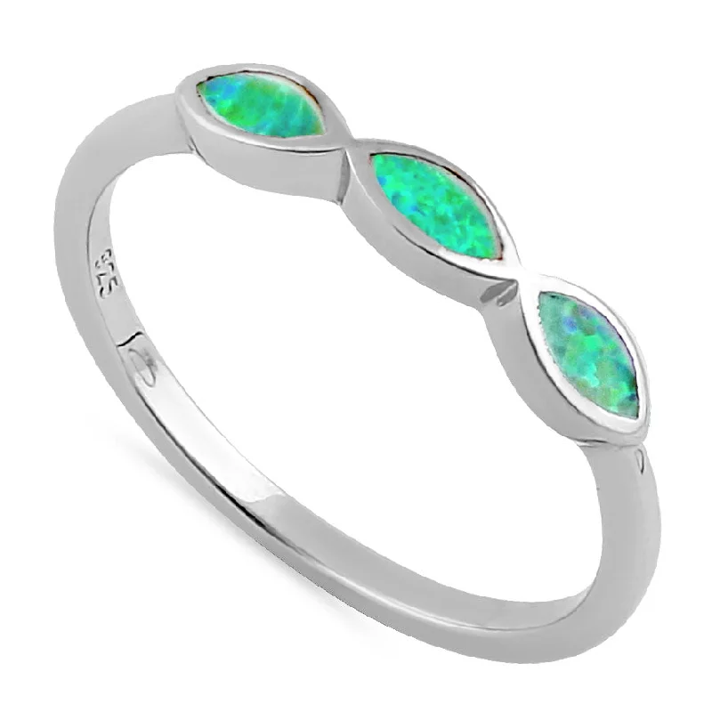 Ruby Wedding Rings-Sterling Silver Triple Marquise Green Lab Opal Ring