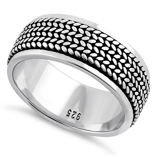 Minimalist Engagement Rings-Sterling Silver Rope Pattern Eternity Band