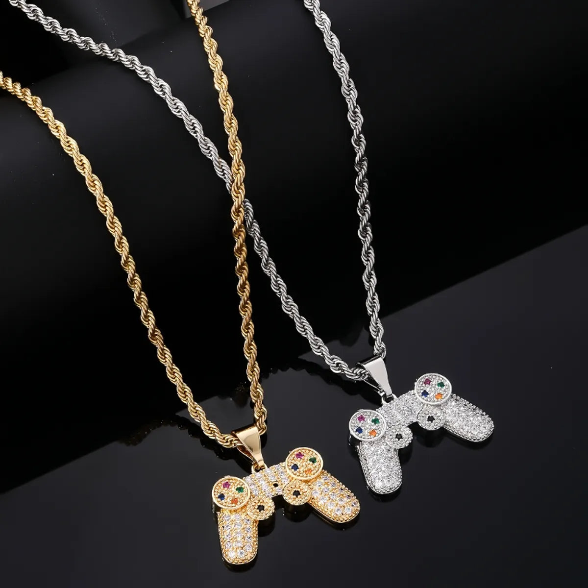 Affordable Necklaces-Hip-Hop Game Console Stainless Steel Titanium Steel Plating Inlay Rhinestones Gold Plated Unisex Necklace Pendant