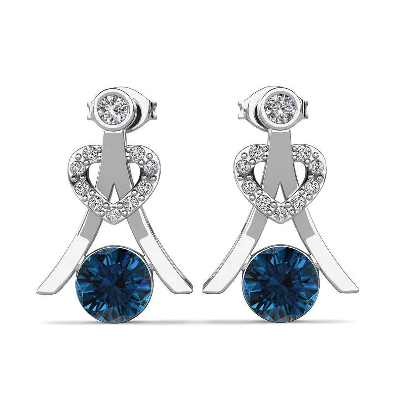 Designer Crystal Drop Earrings-Serenity December Birthstone Blue Topaz Earrings 18k White Gold Plated Silver Earrings with Round Cut Swarovski Crystals