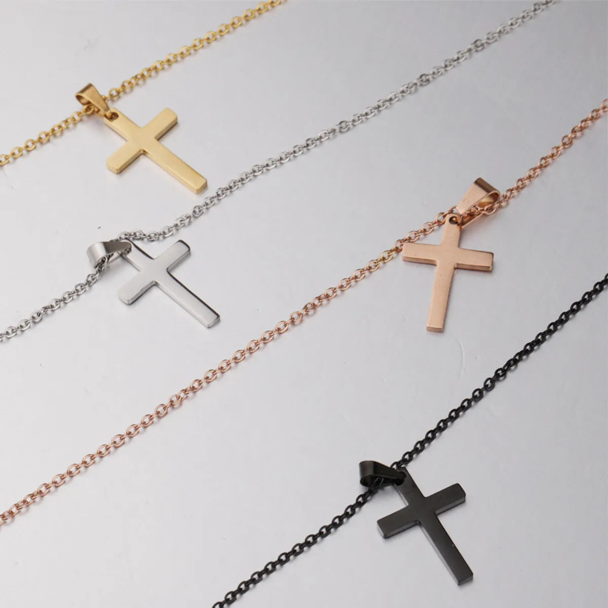 Multi-Strand Necklaces-Casual Streetwear Cross Stainless Steel None 18K Gold Plated Unisex Pendant Necklace