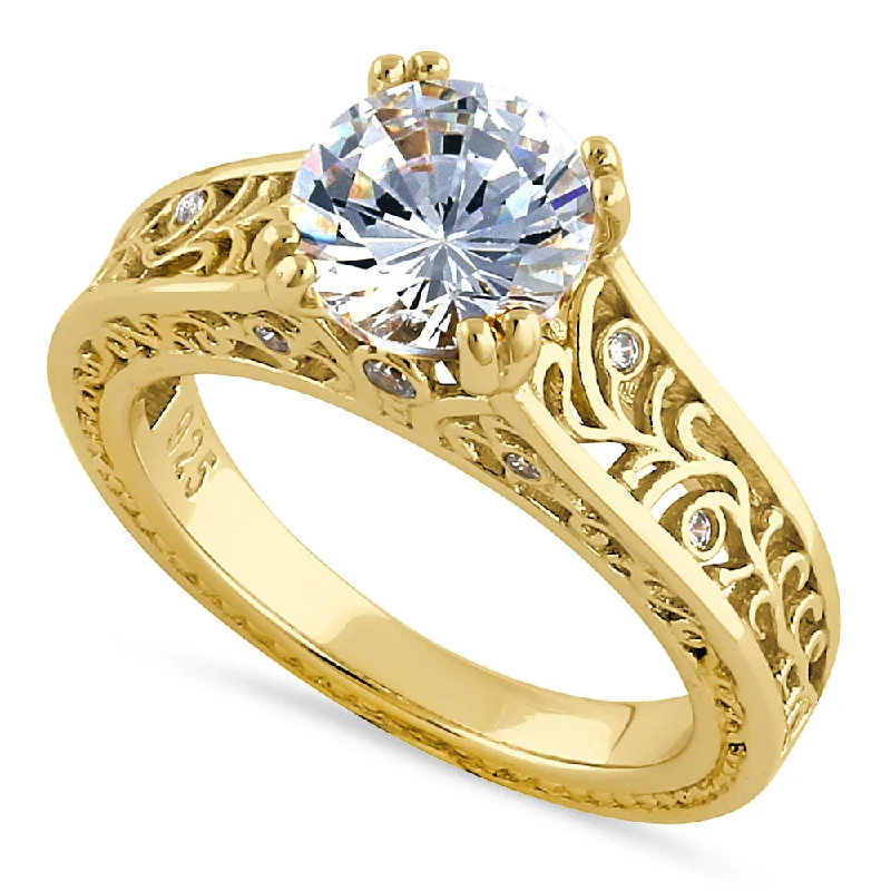 Custom Infinity Rings-Sterling Silver Gold-Plated Filigree CZ Ring