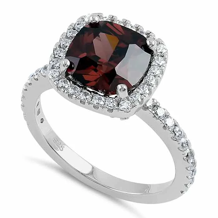 Eternity Wedding Rings-Sterling Silver Cushion Cut Brown and Clear CZ Ring