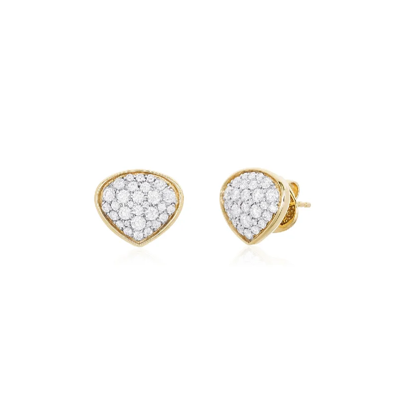 Oval Drop Earrings-Pave Bezel Set Diamond Stud Earrings