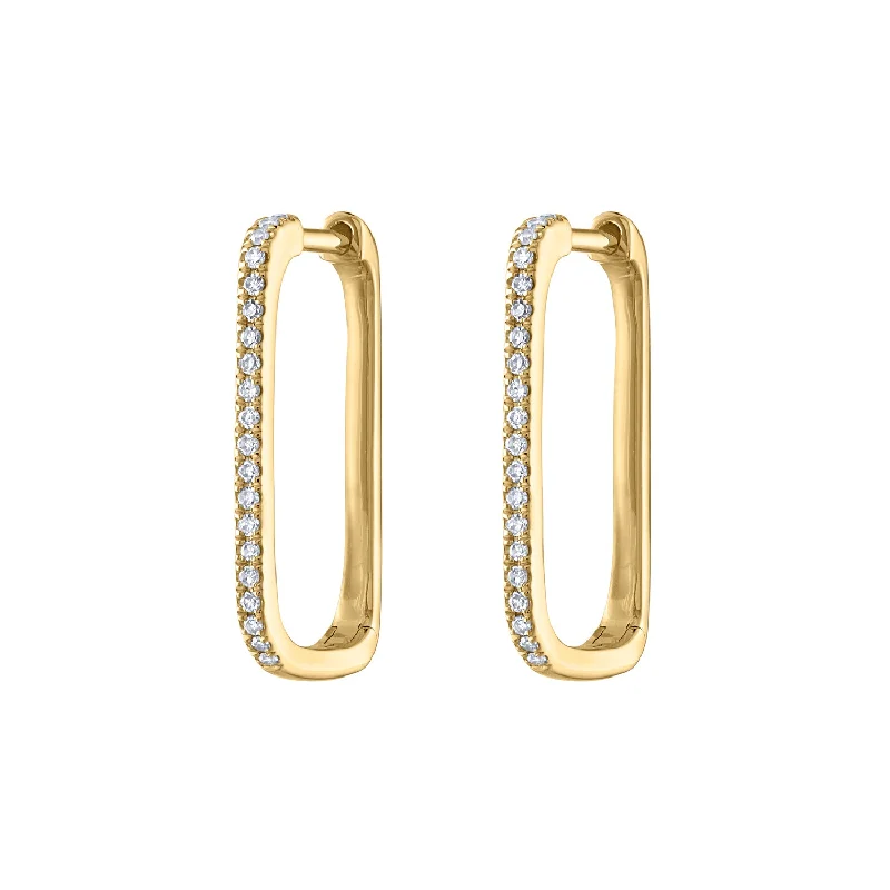 Large Gold Hoop Earrings-14KT GOLD DIAMOND MEDIUM RECTANGLE HOOP EARRING