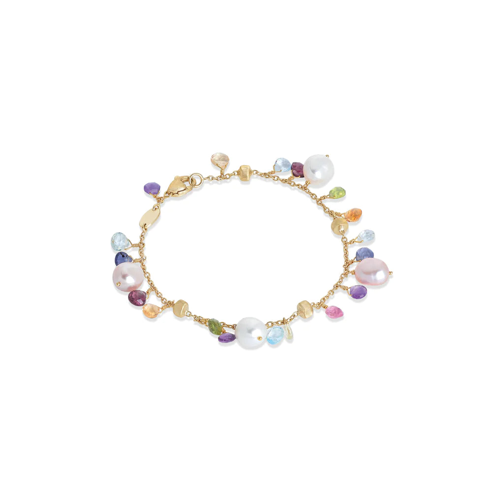 Engraved Bracelets for Women-Marco Bicego Paradise Collection Mixed Gemstone & Pearl Single Strand Bracelet