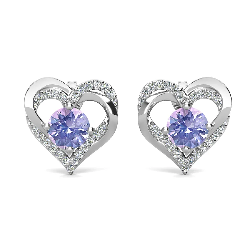 Enamel Hoop Earrings-Forever June Birthstone Diamond 18k White Gold Plated Silver Double Heart Earrings with Swarovski Crystals