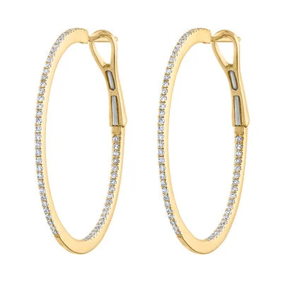 Contemporary Earrings-14KT GOLD MEDIUM DIAMOND HOOP EARRING