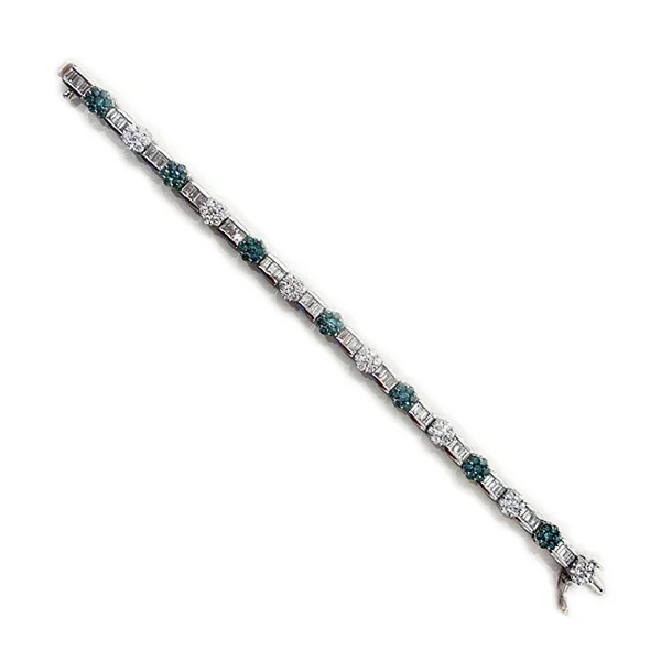 Custom Bar Bracelets for Women-14k White Gold Blue Diamond Bracelet