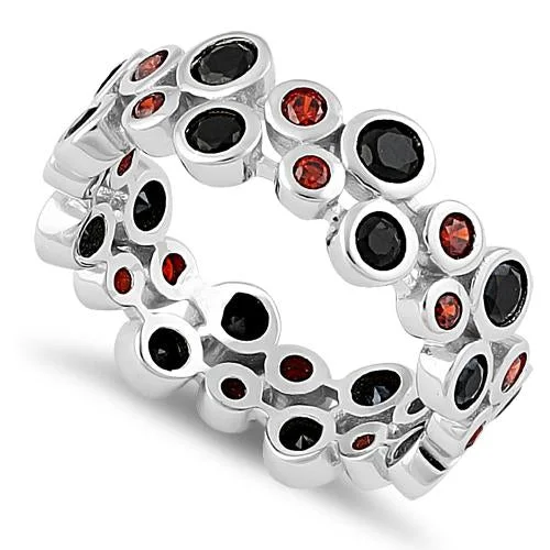 Luxury Wedding Sets-Sterling Silver Eternity Bubbles Black Dark Garnet CZ Ring