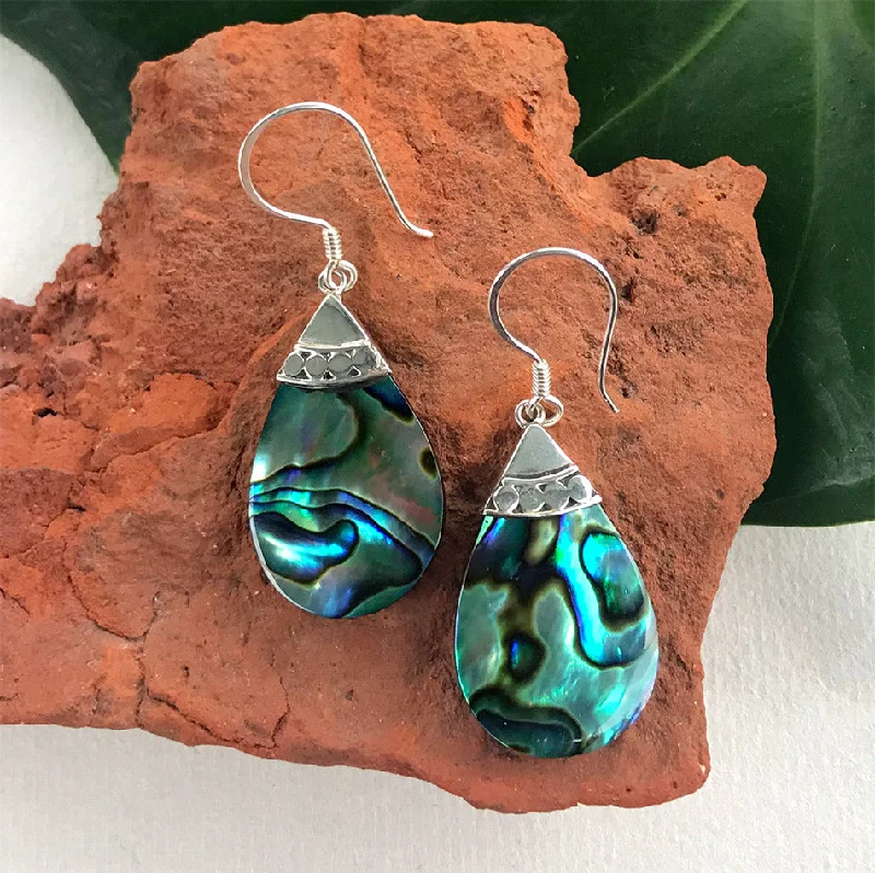 Colored Stone Hoop Earrings-Abalone Teardrop Earrings - Sterling Silver, Indonesia