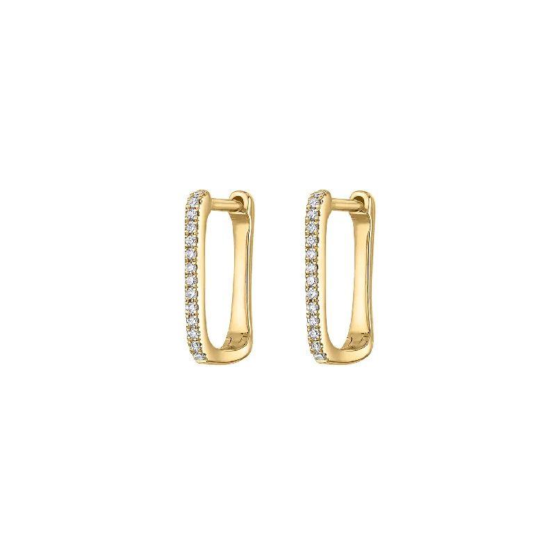 Dazzling Drop Earrings-14KT GOLD DIAMOND SMALL RECTANGLE HOOP EARRING