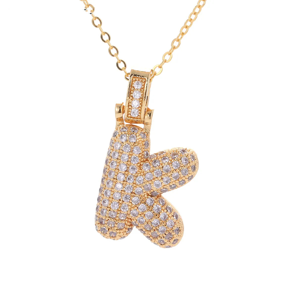 Custom Charm Necklaces-Fashion Copper Plated Real Gold Micro-inlaid Zircon Letter Pendant Necklace