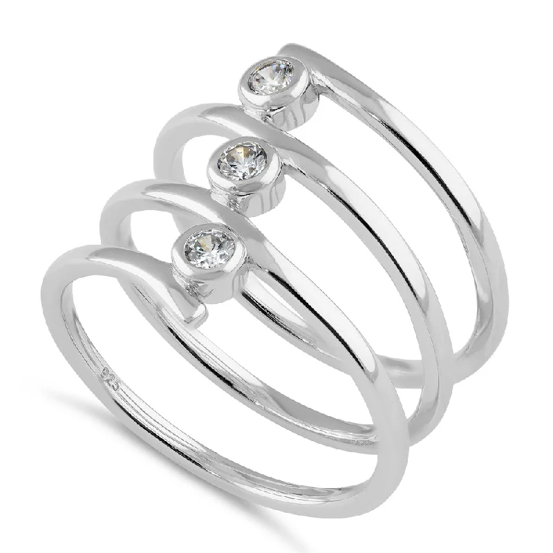 Custom Engraved Diamond Rings-Sterling Silver Spiral CZ Ring