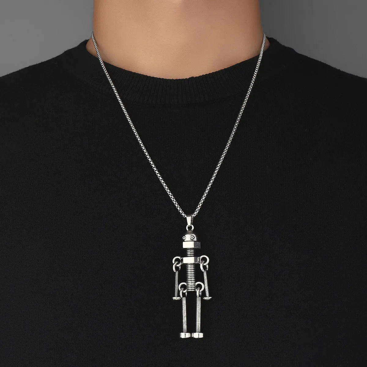 Cross Necklaces-Hip-Hop Robot Zinc Alloy 201 Stainless Steel Inlay Rhinestones Men'S Pendant Necklace